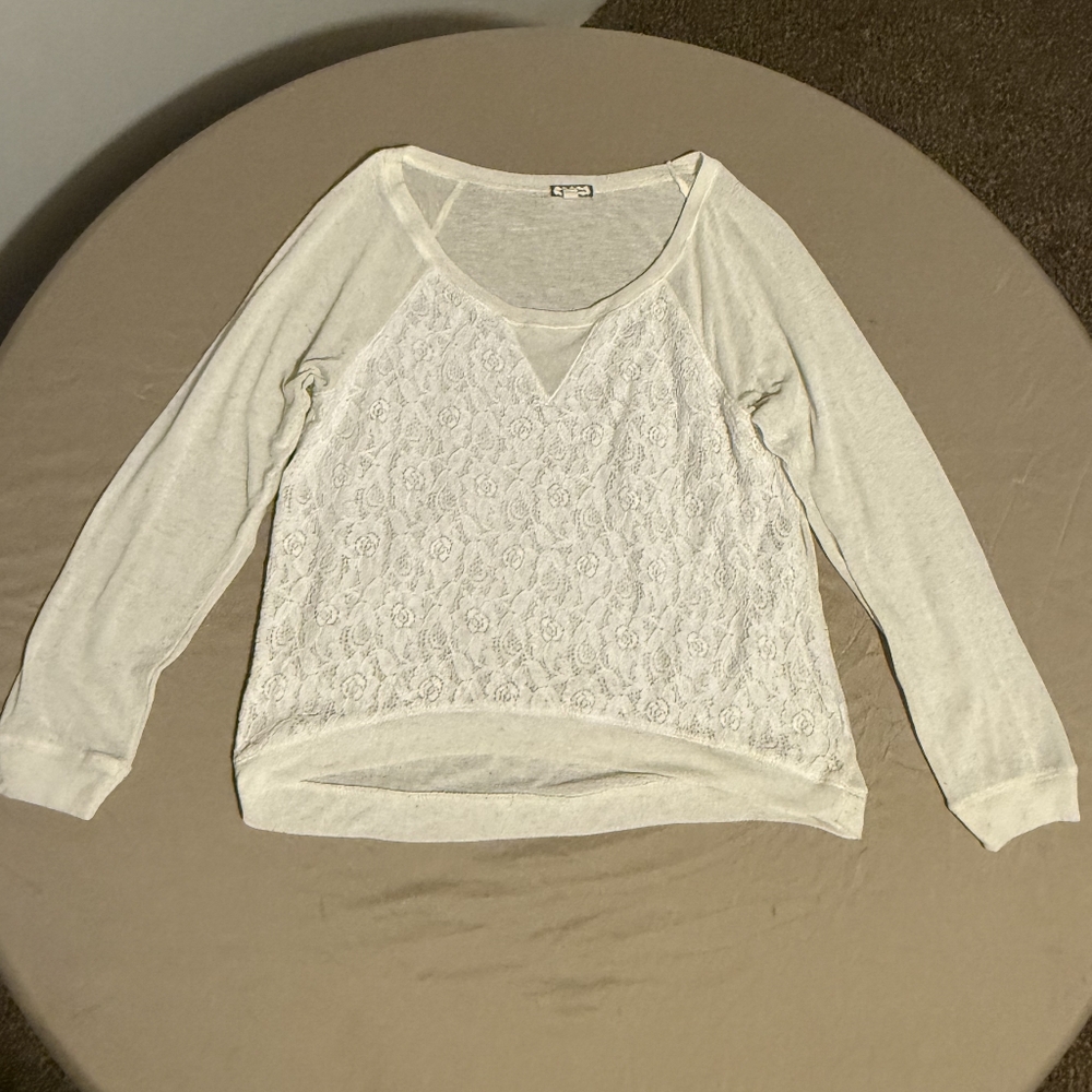 Express Cream Lace Front Sweater. Large. Brand is eyeshadows.